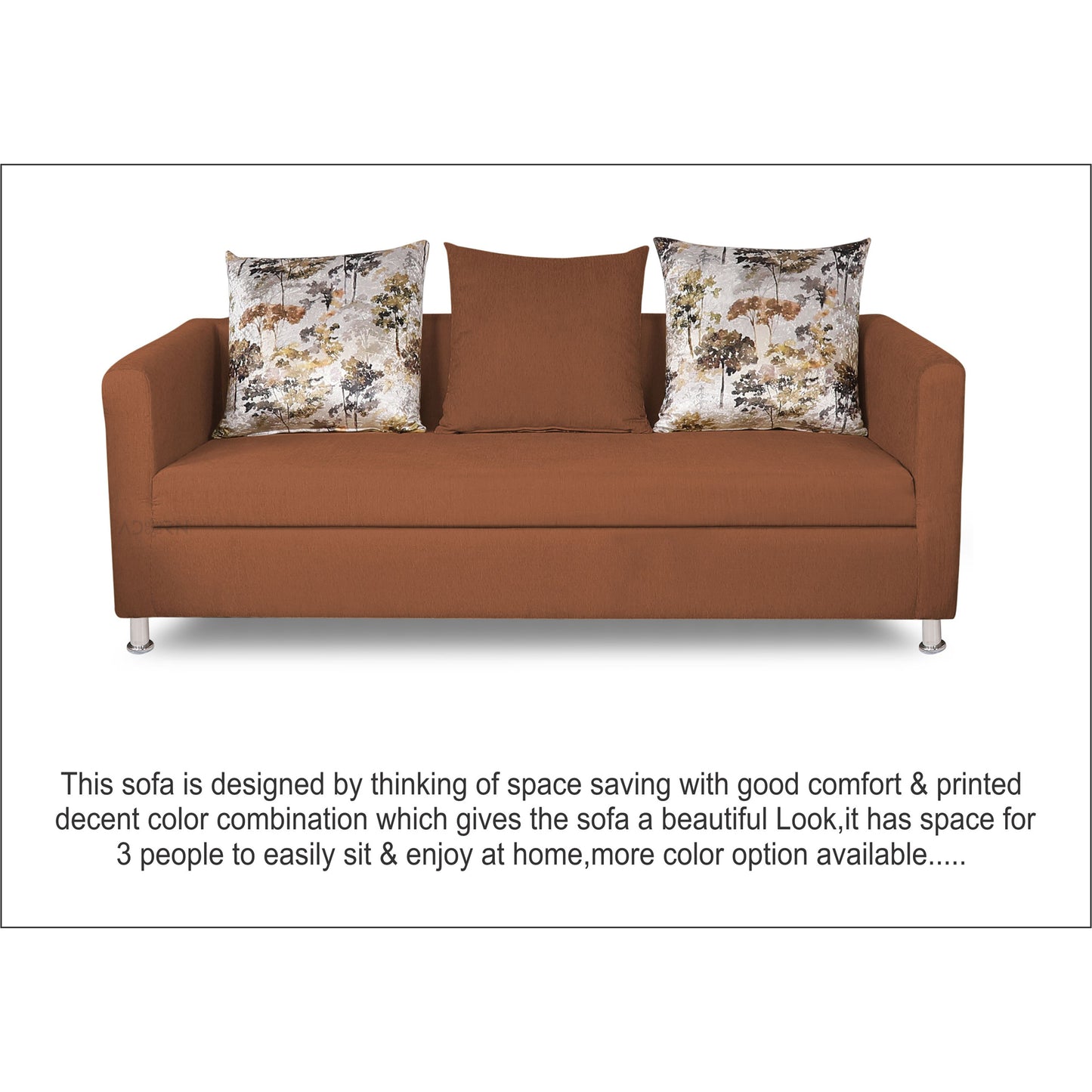 Adorn India Alita 3 Seater Compact Sofa (Rust)