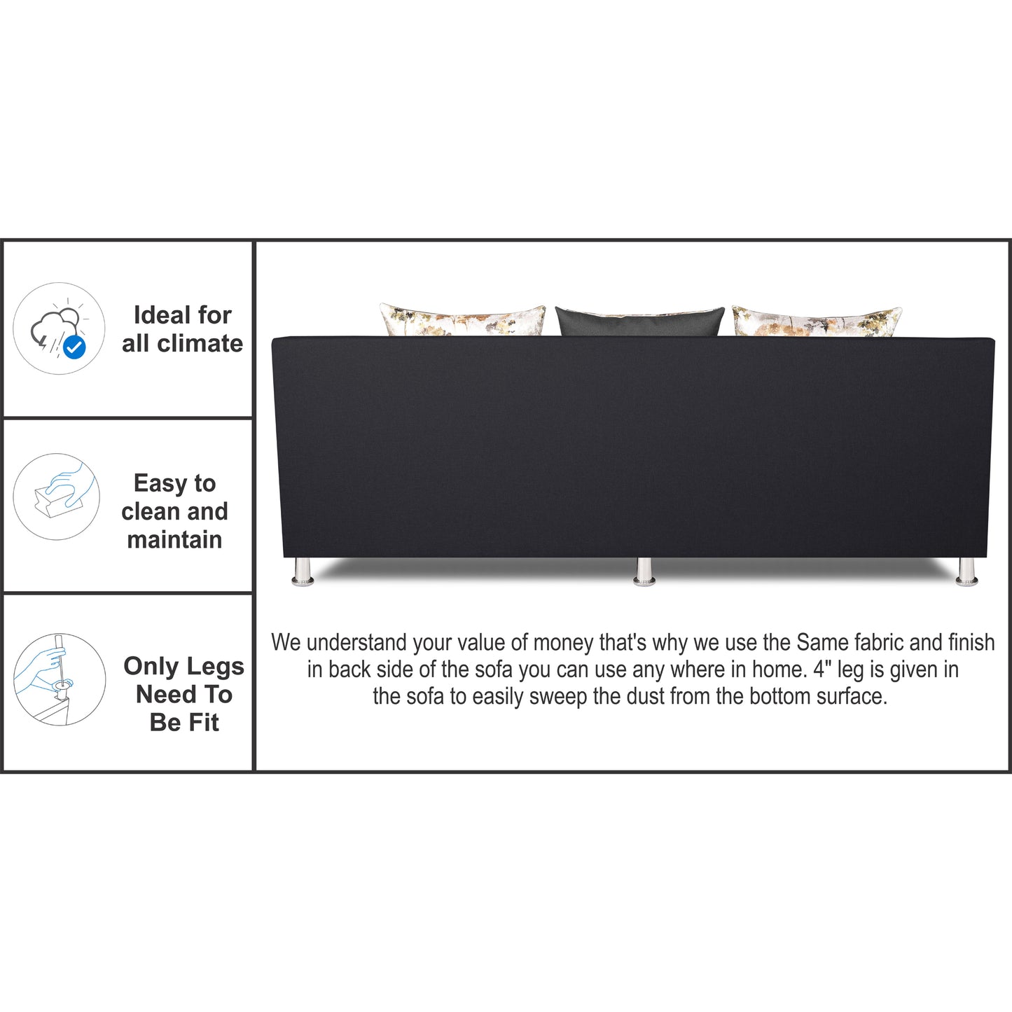Adorn India Exclusive Two Tone Alica 3-1-1 Five Seater Sofa Set (Dark Grey & Black), Wood, Foam