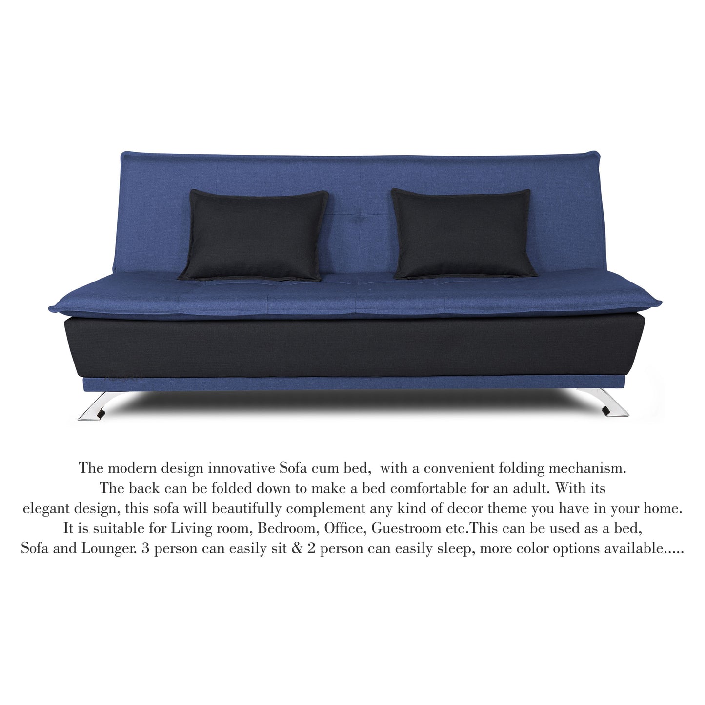 Adorn India Exclusive Two Tone Arden 4 Seater Wood Sofa Cum Bed 4 x 6 (Blue & Black) (3 Year Warranty)