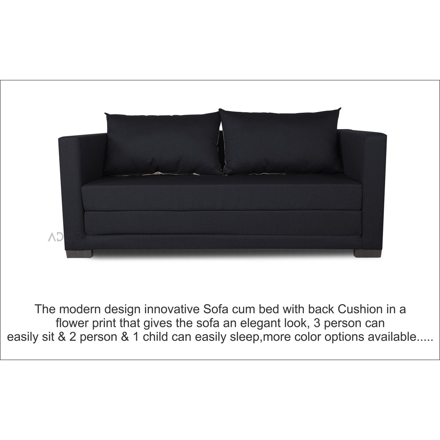 Adorn India Straight line 3 Seater Sofa Cum Bed (Black), Wood, Foam