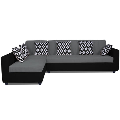 Adorn India Rio High Back L Shape 6 Seater Sofa Set (Left Side Handle) (Grey & Black)