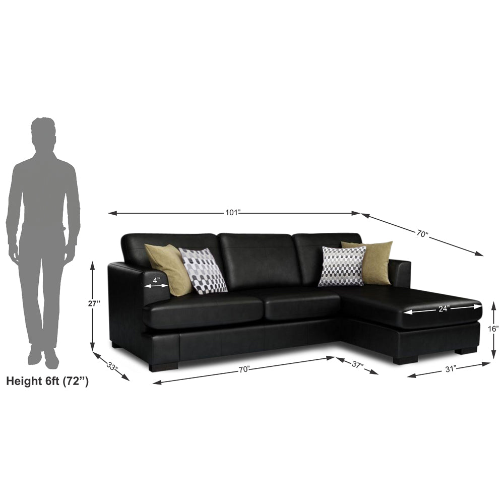 Adorn India Tiverton 6 Seater Corner Sofa Leatherette Right Hand Side (Black)