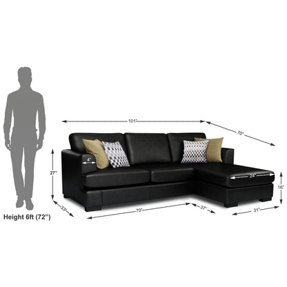 Adorn India Tiverton 6 Seater Corner Sofa Leatherette Right Hand Side (Black)