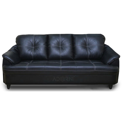 Adorn India Webster Leatherette Three Seater Sofa (Black)