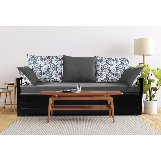 Adorn India Polar Black Metal Three Seater Sofa Cum Bed with Storage (6 x 5) (Light Grey)