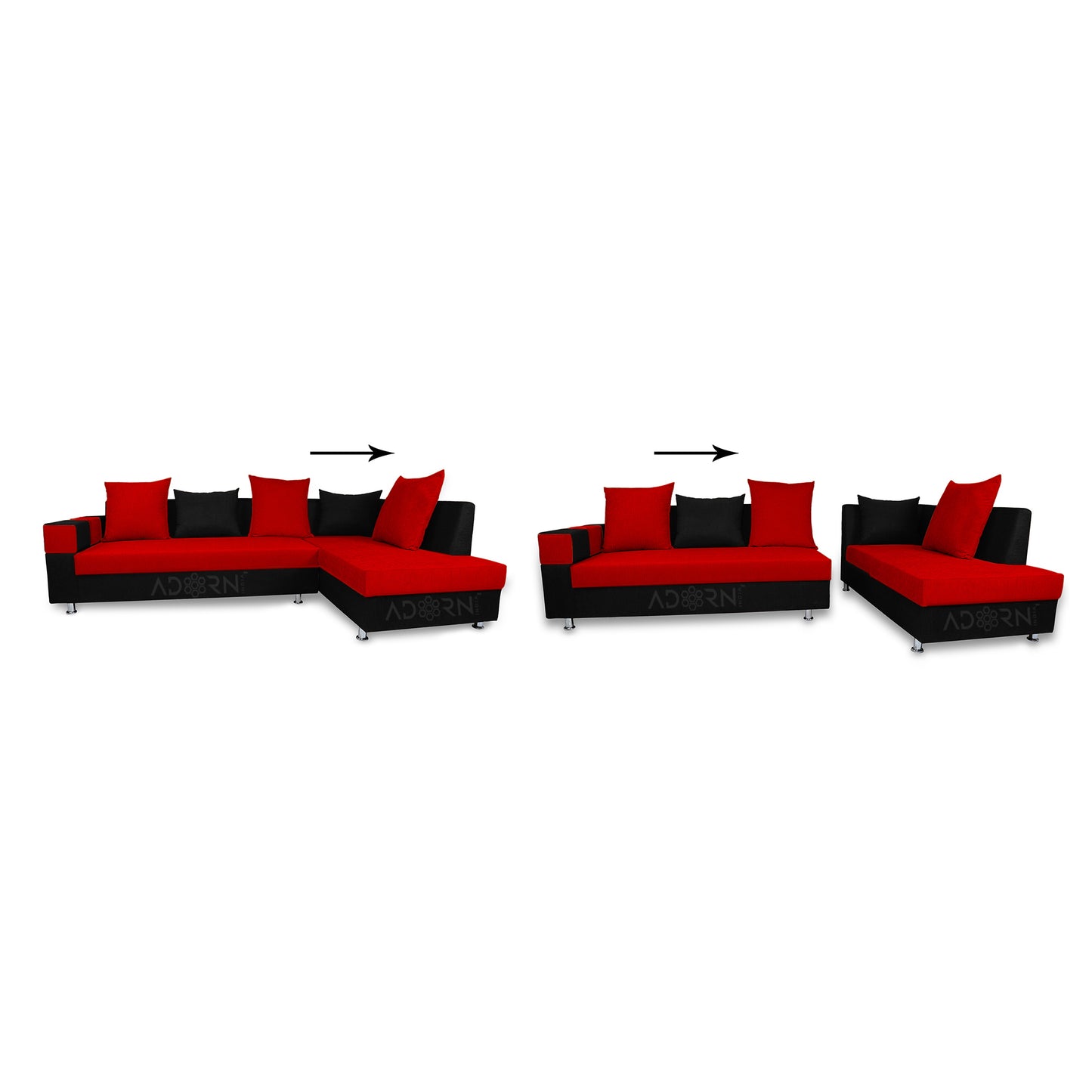 Adorn India Adillac 5 Seater Corner Sofa(Right Side)(Red) d & Black