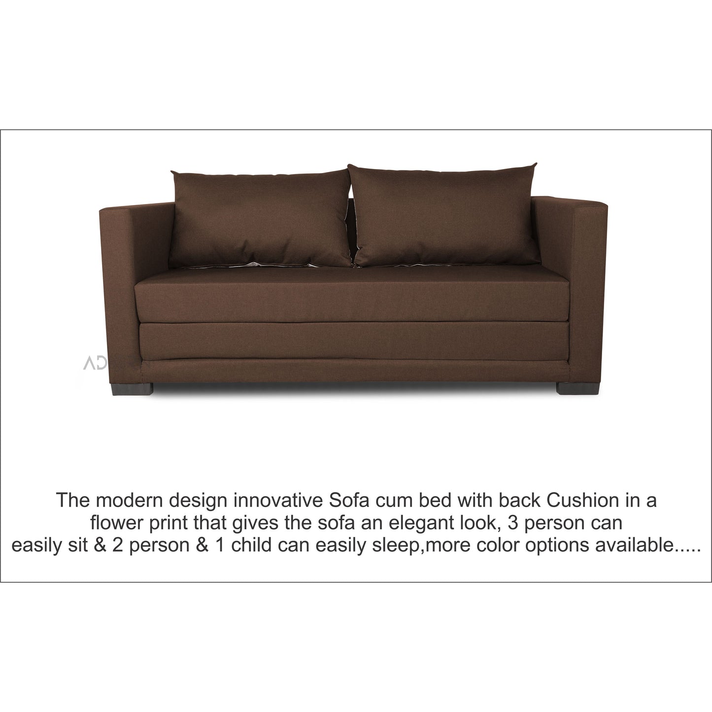Adorn India Straight line 3 Seater Sofa Cum Bed (Brown), Wood, Foam