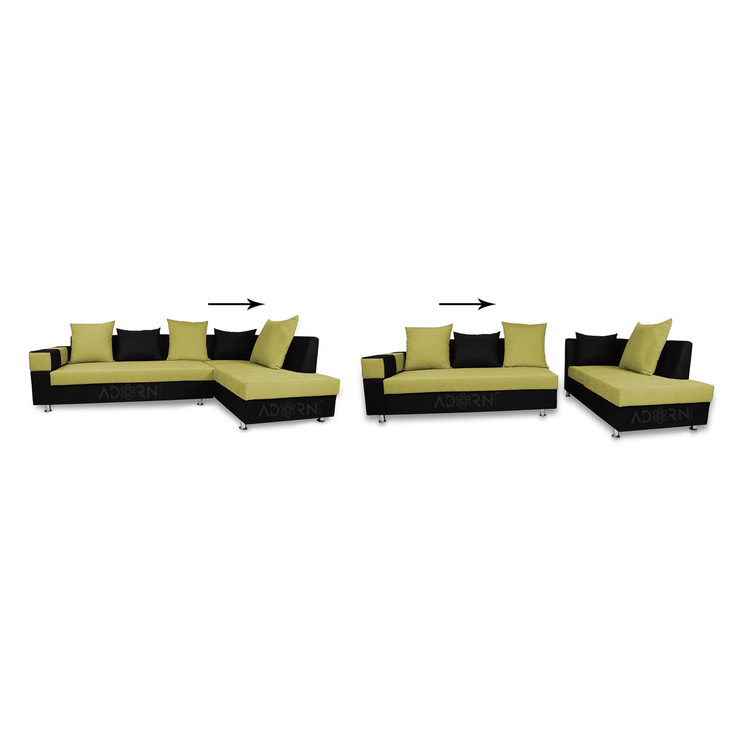 Adorn India Adillac 5 Seater Corner Sofa(Green & Black)