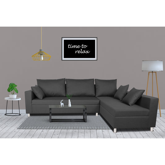 Adorn India Sal Straight line L Shape Sofa (Dark Grey)