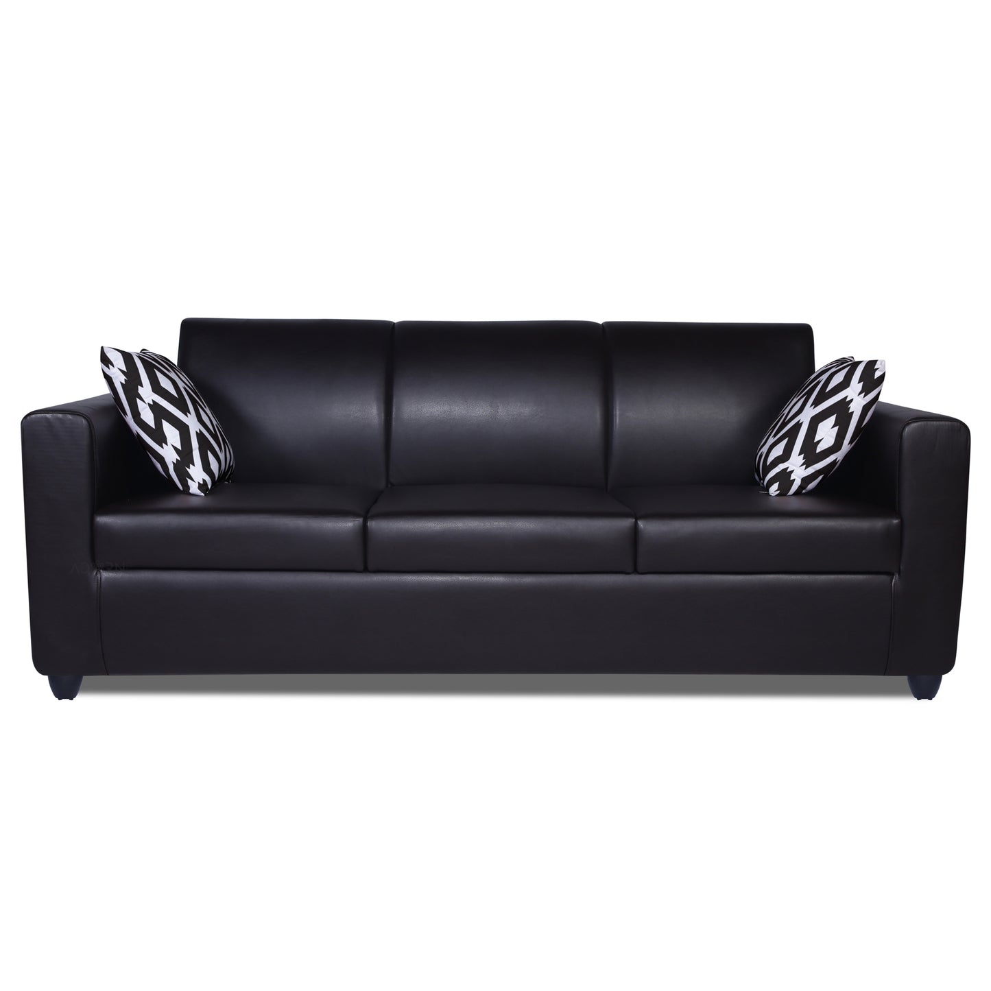 Adorn India Monteno Leatherette 3 Seater Sofa (Black) (3 Year Warranty)