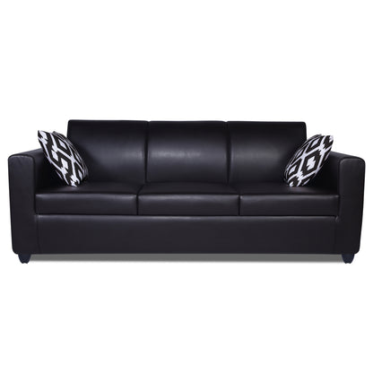 Adorn India Monteno Leatherette 3 Seater Sofa (Black) (3 Year Warranty)