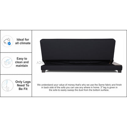 Adorn India Blake 3 Seater Sofa Cum Bed (Black), Wood, Foam