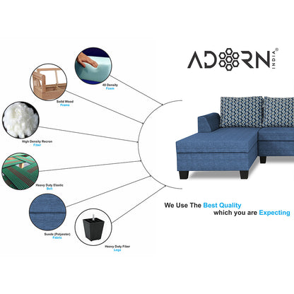 Adorn India Raiden Bricks Premium L Shape 6 Seater Sofa Set with Center Table (Left Hand Side) (Blue) (3 Year Warranty)