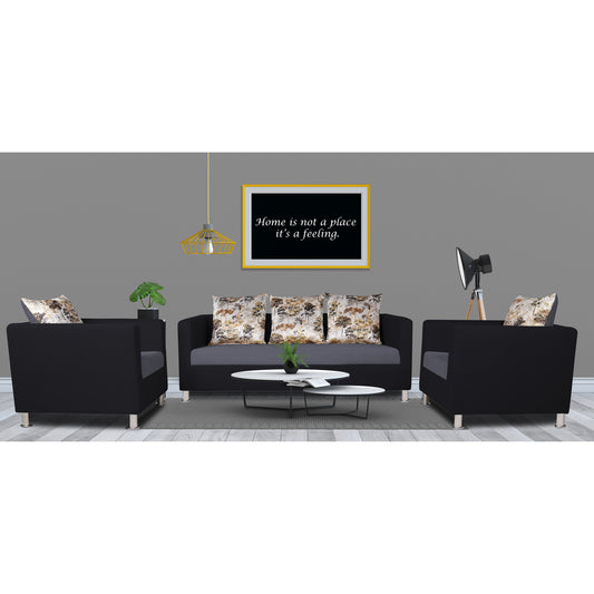 Adorn India Exclusive Two Tone Alita Compact 3-1-1 Sofa Set (Dark Grey & Black), Wood, Foam