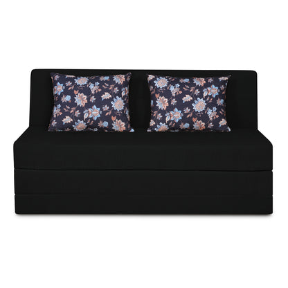Adorn India Easy Highback Three Seater Sofa Cum Bed Floral 5' x 6' (Black) (1 Year Warranty)