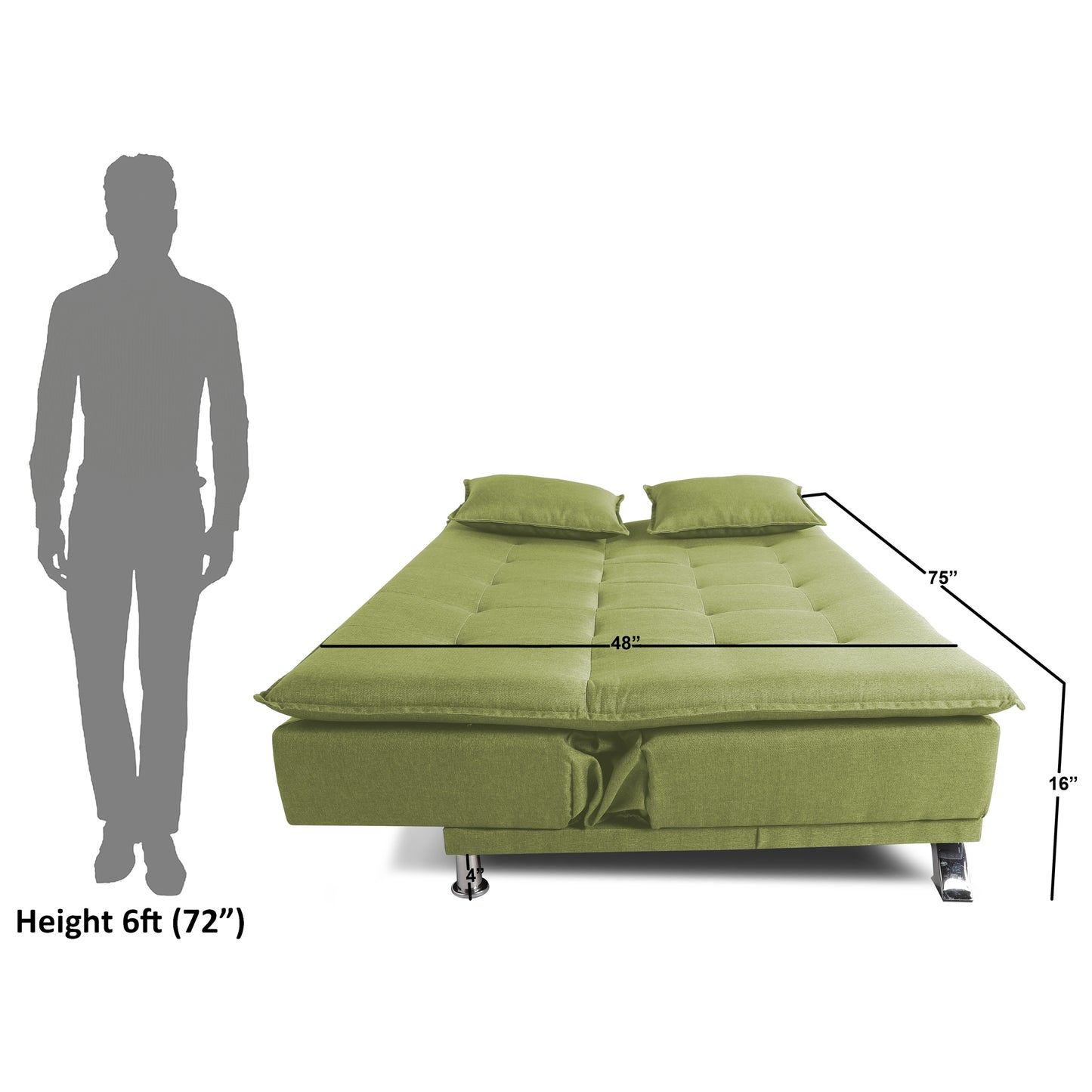 Adorn India Arden 3 Seater Sofa Cum Bed Fabric (Green)