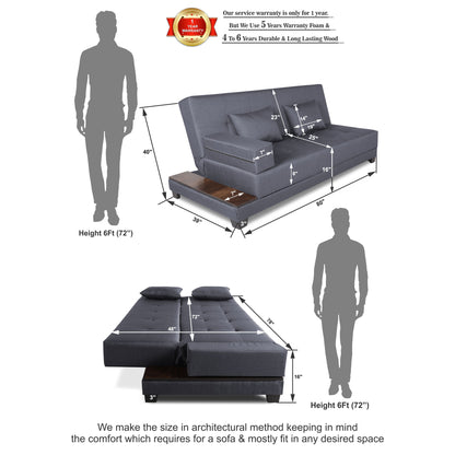 Adorn India Blake 3 Seater Sofa Cum Bed (Dark Grey), Wood, Foam