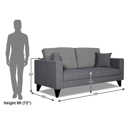 Adorn India Hector Stripes 3 Seater Sofa (Grey) Martin Plus (3 Year Warranty)