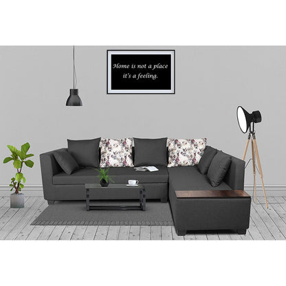 Adorn India Mclain L Shape 6 Seater Sofa (Dark Grey)