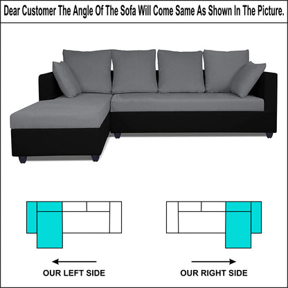 Adorn India Zink Straight line L Shape 5 Seater Sofa Plain Cushion (Left Side Handle)(Grey & Black)