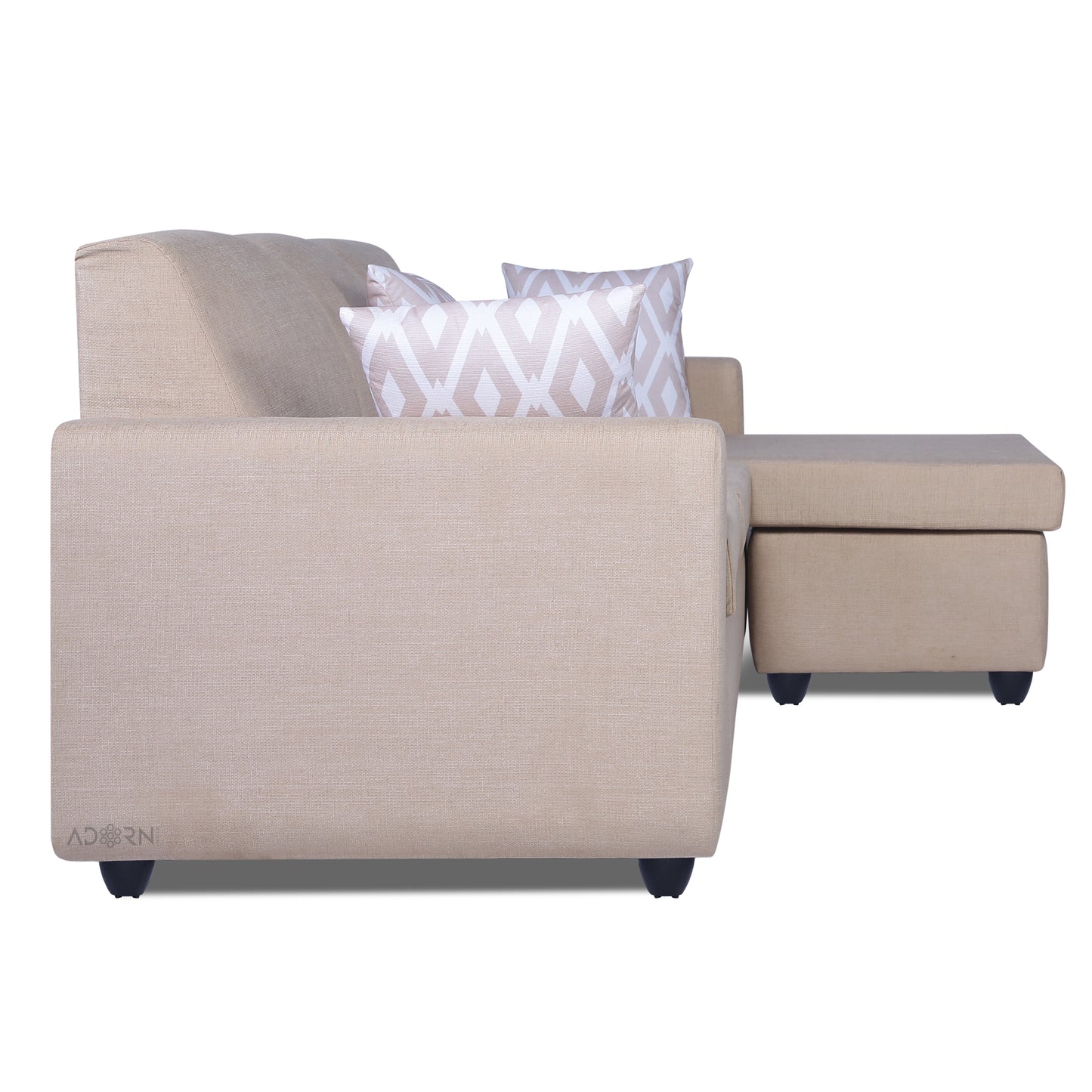 Adorn India Monteno L Shape 4 Seater Sofa Set (Beige) (3 Year Warranty)
