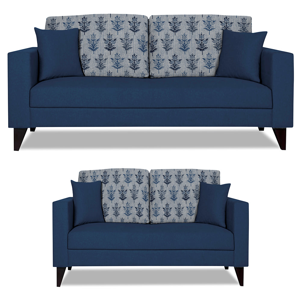Adorn India Parker Leaf 3+2 5 Seater Sofa Set (Blue) Martin Plus (3 Year Warranty)