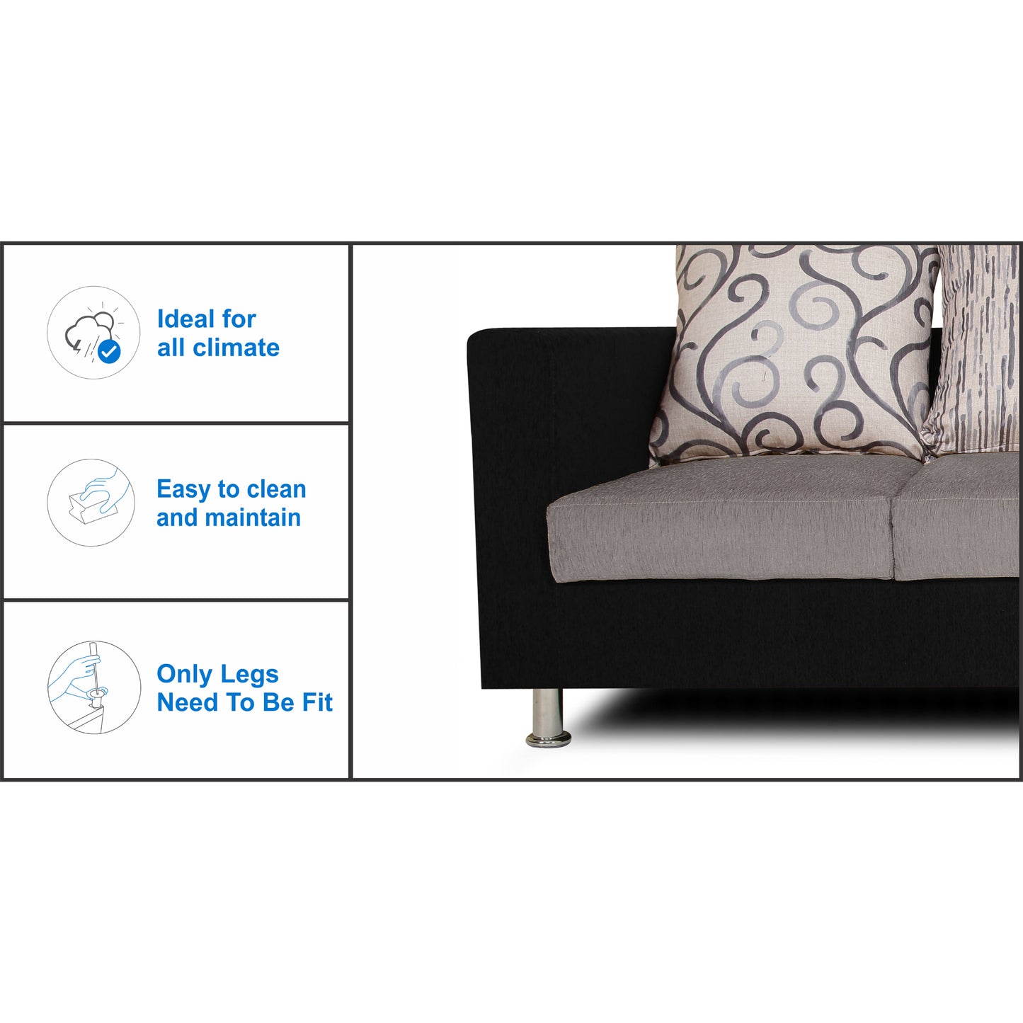 Adorn India Dexter 3 Seater Sofa Digitel Print (Grey & Black)