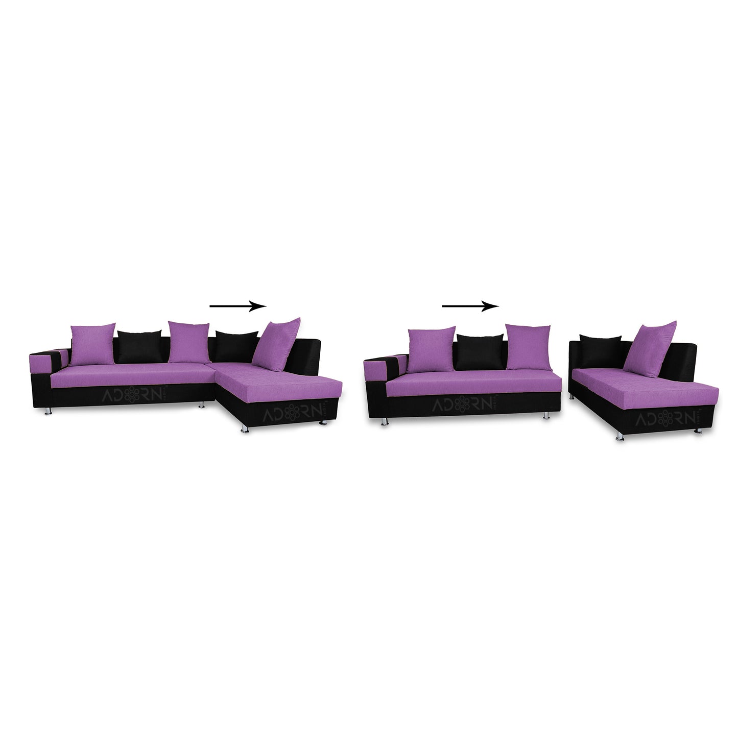 Adorn India Adillac 5 Seater Corner Sofa(Right Side)(Light Purple & Black)