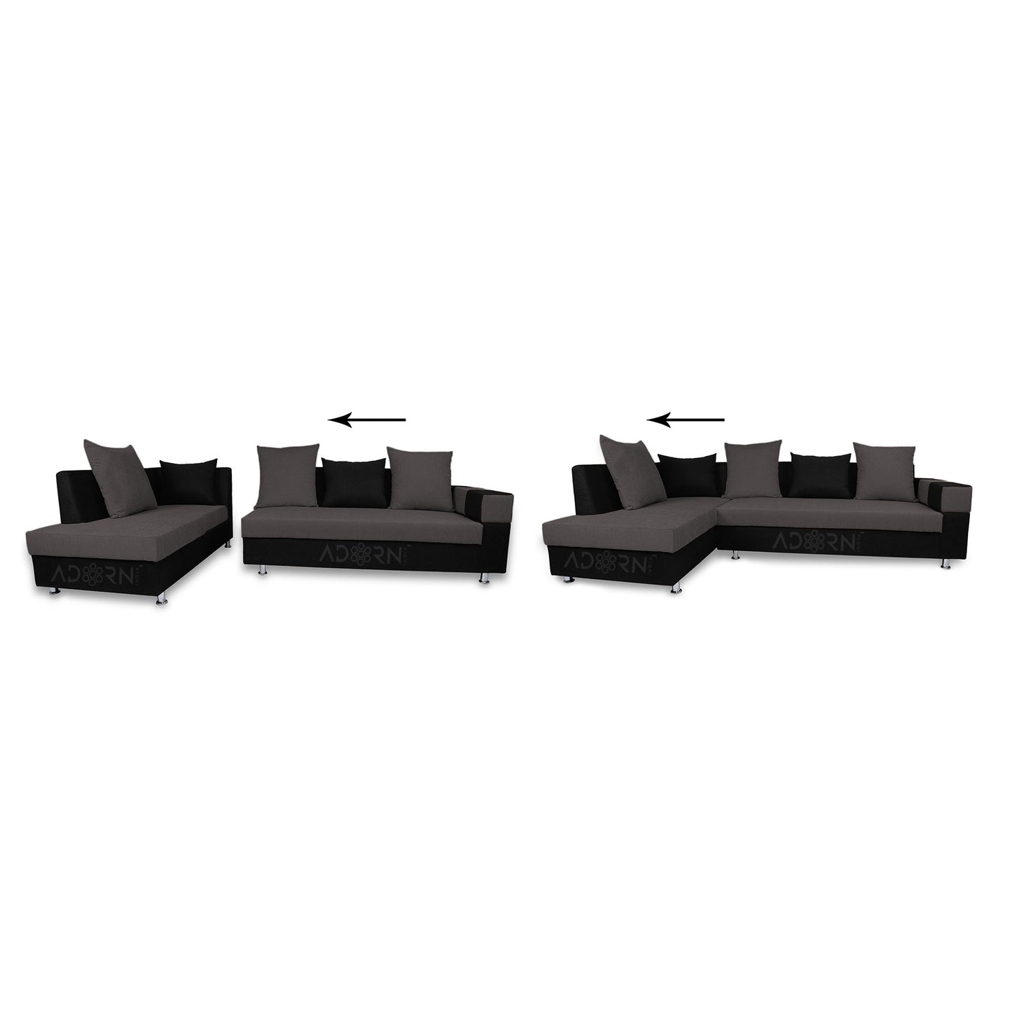 Adorn India Adillac 5 Seater Corner Sofa(Left Side Handle)(Grey & Black)