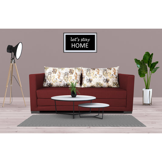Adorn India Straight line 3 Seater Sofa Cum Bed (Maroon), Wood, Foam