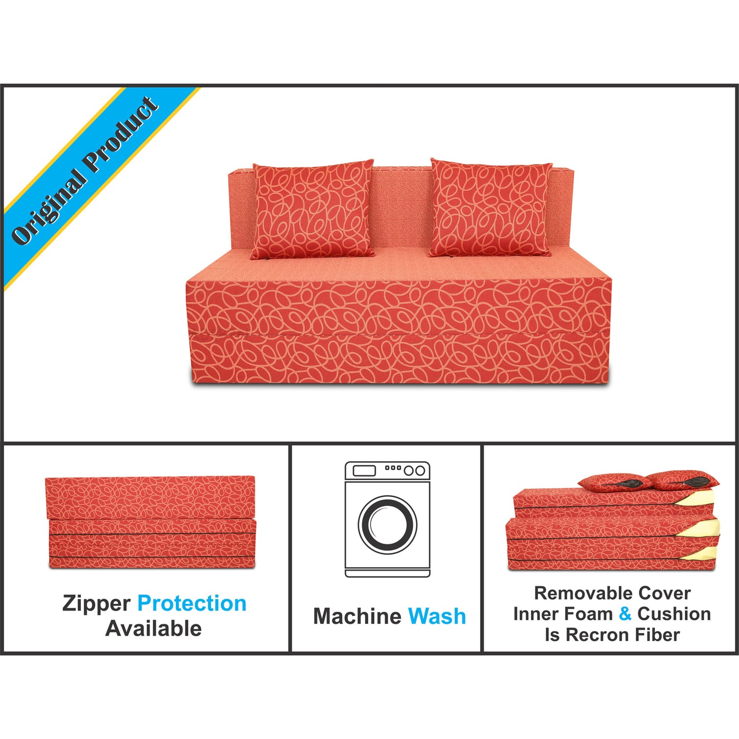 Adorn India Easy Two Seater Sofa Cum Bed Poly Cotton 4'X6' (Red)