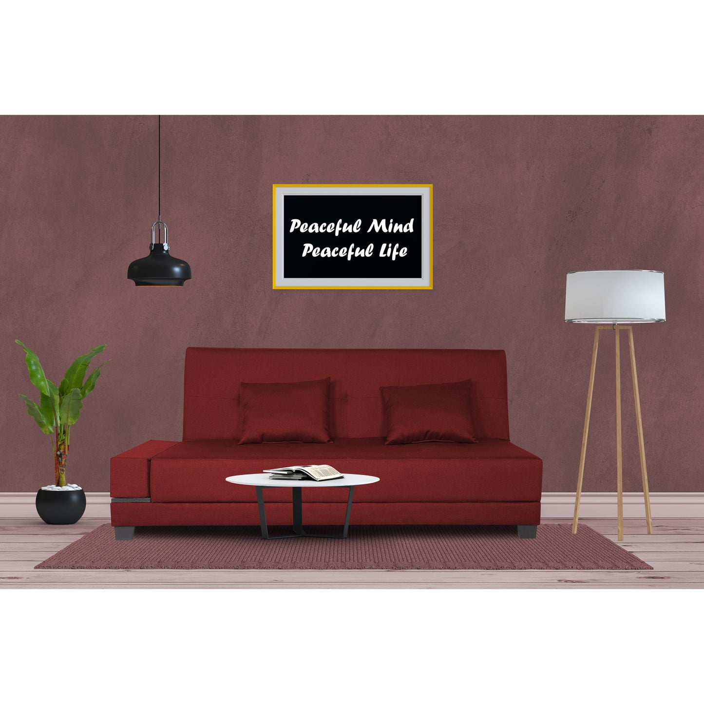 Adorn India Blake 3 Seater Sofa Cum Bed (Maroon), Wood, Foam