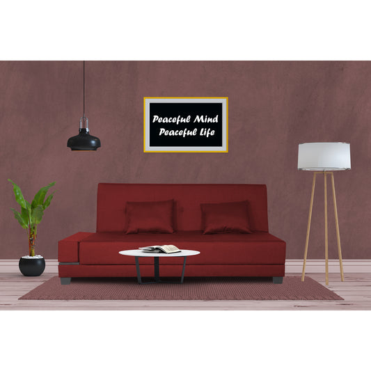 Adorn India Blake 3 Seater Sofa Cum Bed (Maroon), Wood, Foam