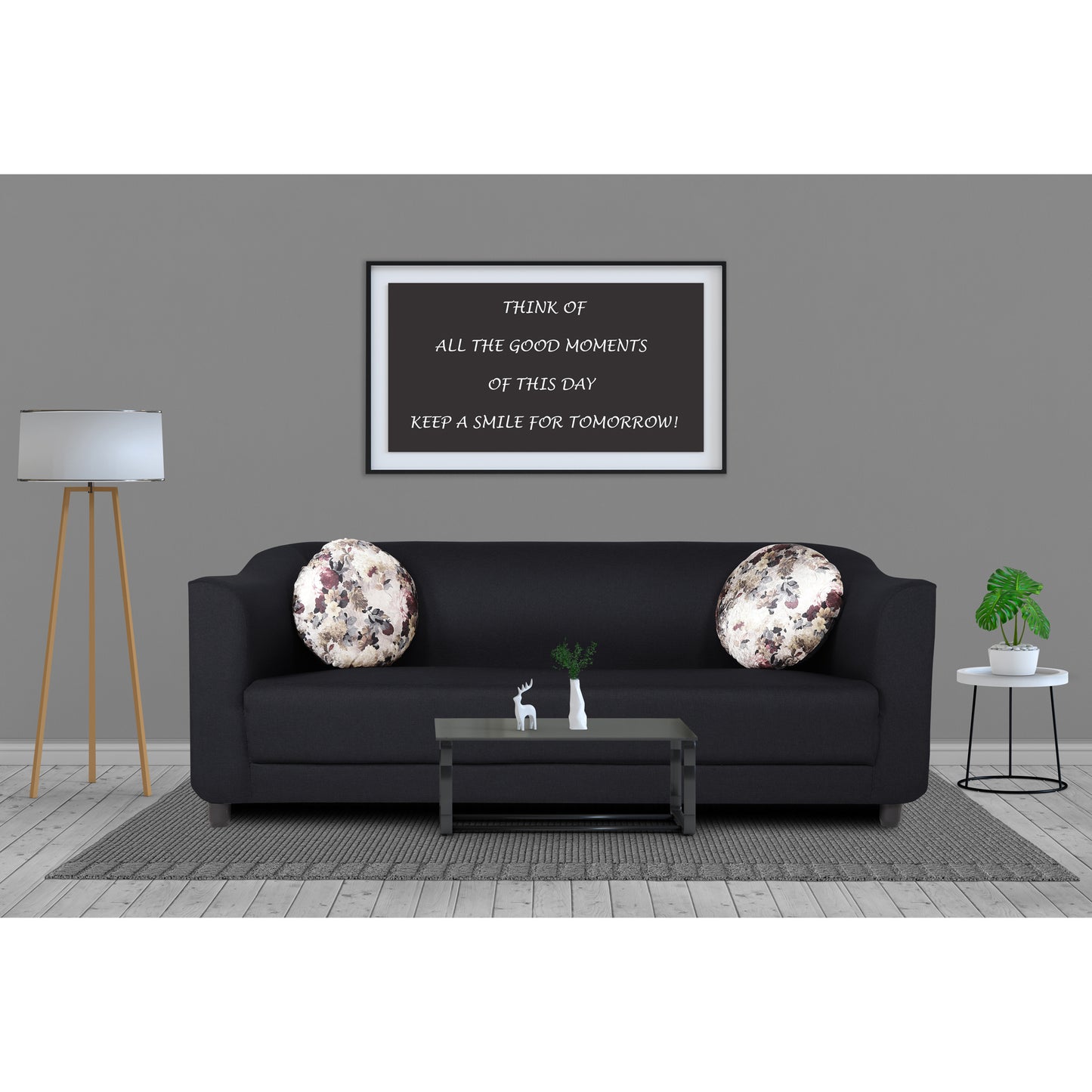 Adorn India Brisco 3 Seater Sofa (Black), Wood, Foam