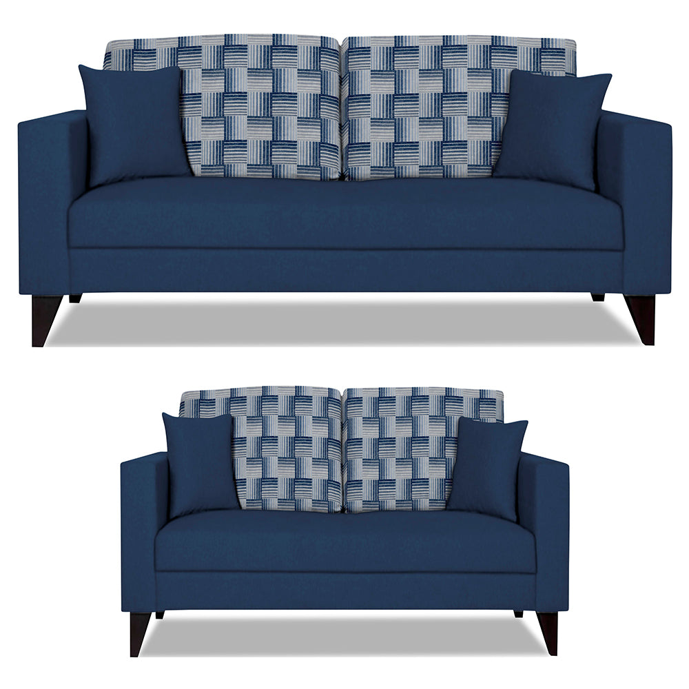 Adorn India Berlin Bricks 3+2 5 Seater Sofa Set (Blue) Martin Plus (3 Year Warranty)