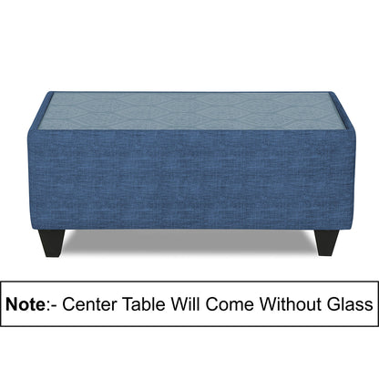 Adorn India Cortina Damask (3 Years Warranty) 3+1+1 5 Seater Sofa Set with Centre Table (Blue) Modern