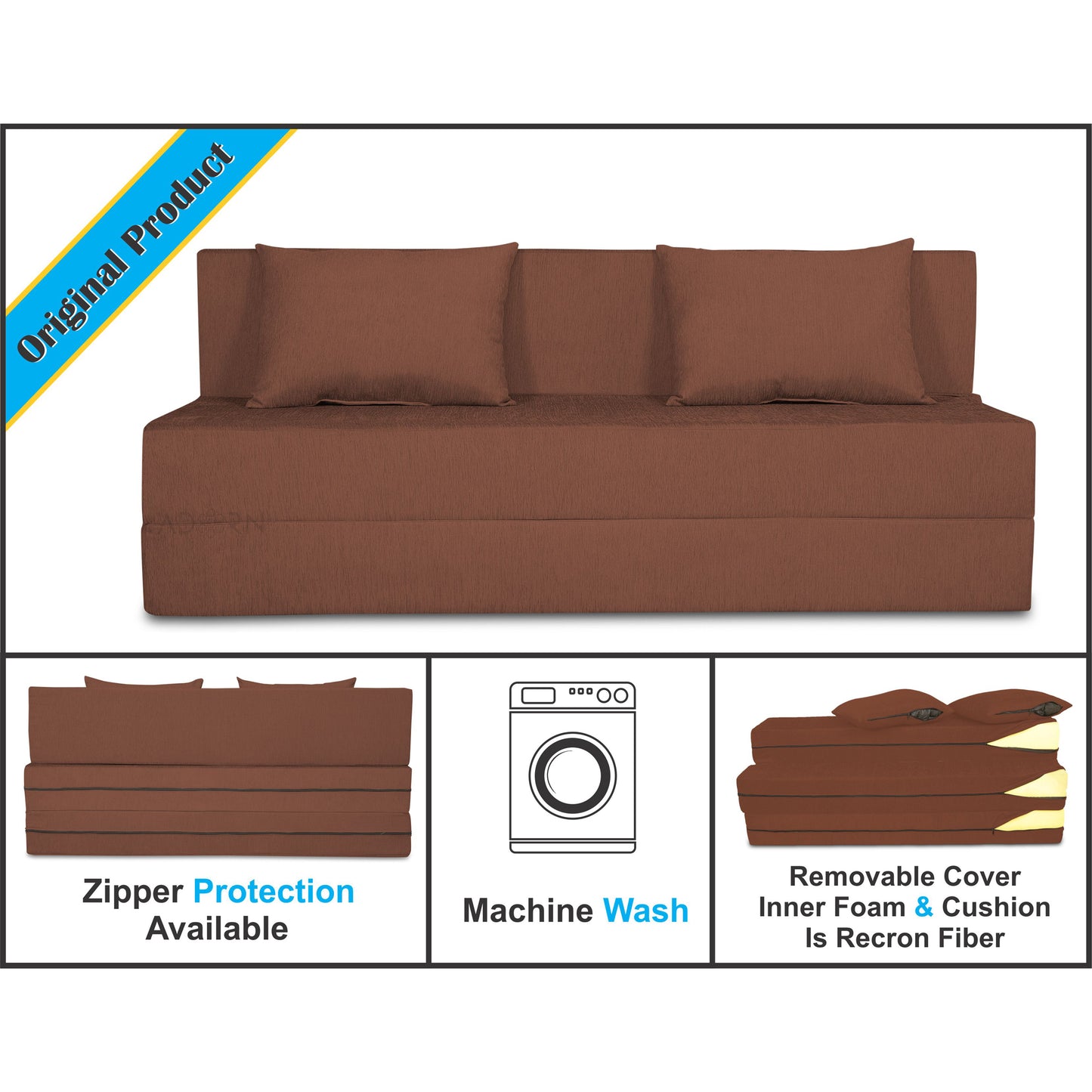 Adorn India Easy 4 Seater Sofa Cum Bed Alyn 6'x 6' (Brown) (1 Year Warranty)