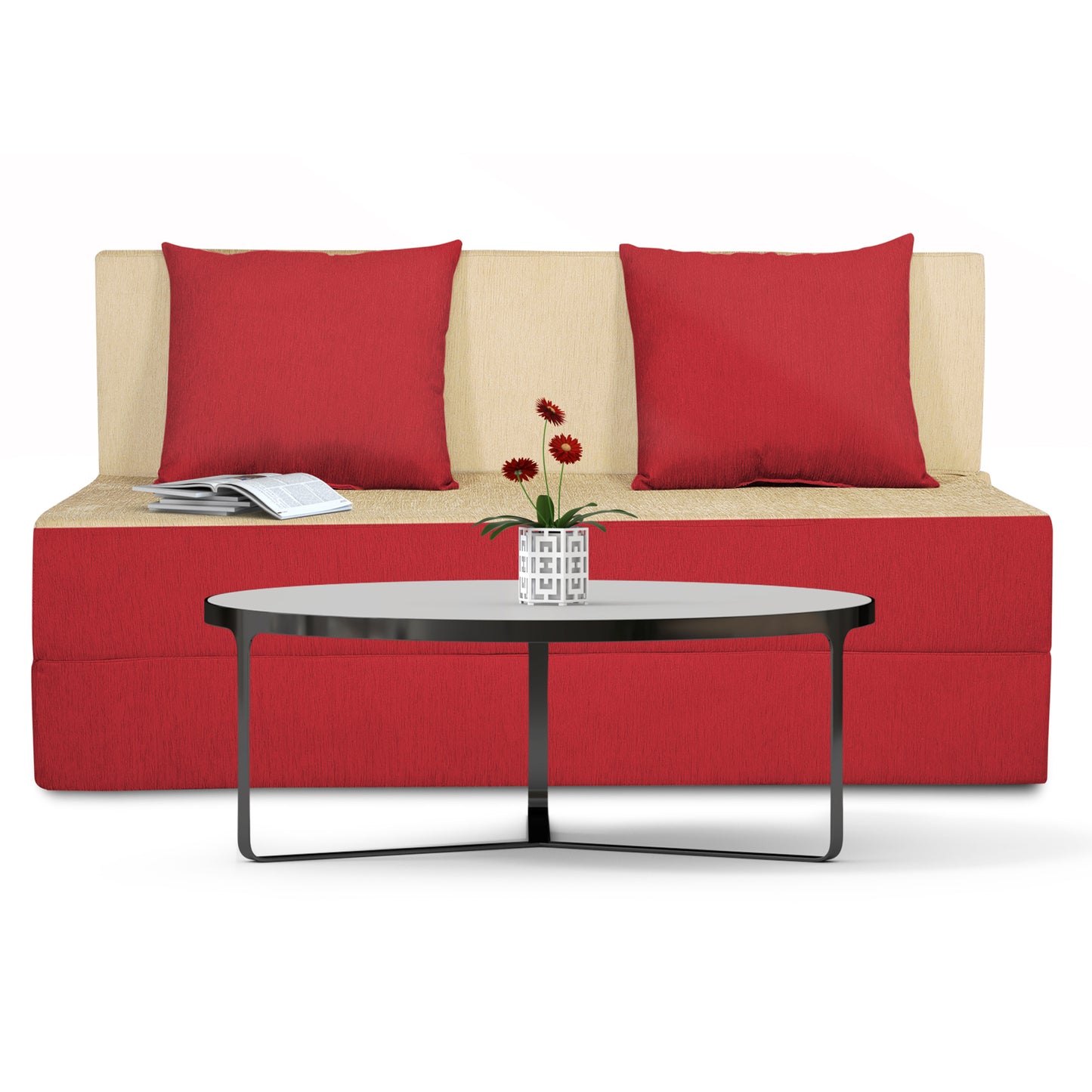 Adorn india Easy Two Seater Sofa Cum Bed (Red & Beige) 4'x6'
