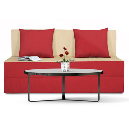 Adorn india Easy Two Seater Sofa Cum Bed (Red & Beige) 4'x6'
