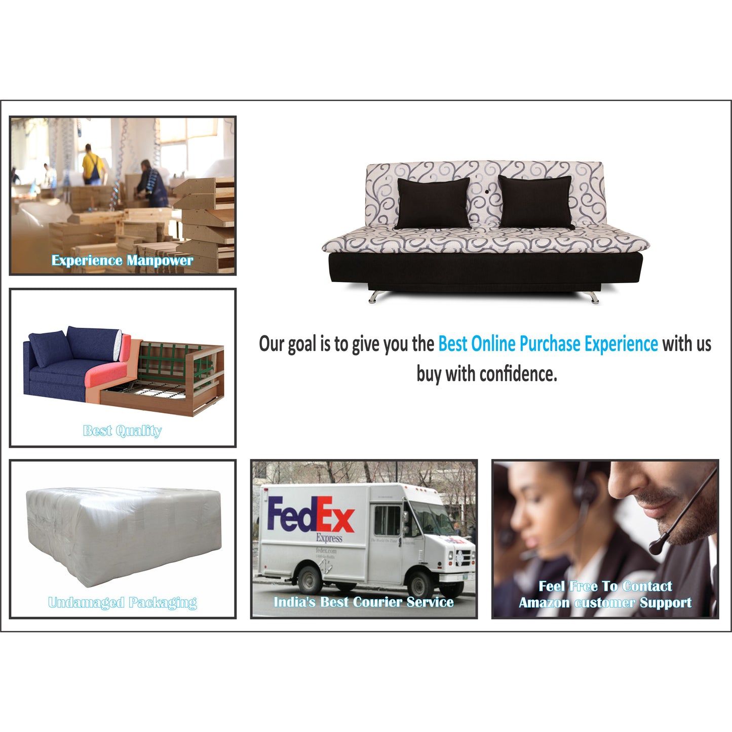 Adorn India Berry 3 Seater Sofa Cum Bed Digitel Print (Grey & Black)