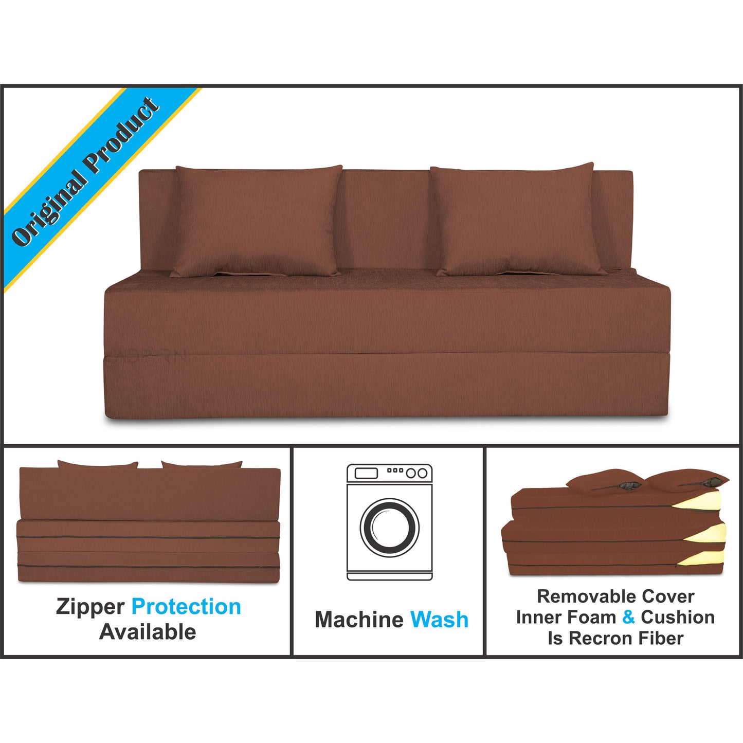 Adorn India Easy Three Seater Sofa Cum Bed Alyn 5'x 6' (Brown) (1 Year Warranty)