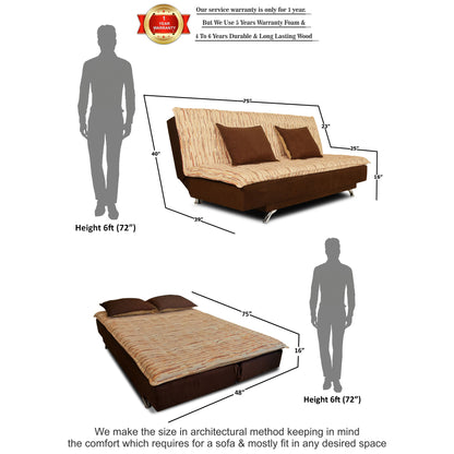 Adorn India Lancia 3 Seater Sofa Cum Bed Digitel Print (Brown & Beige)