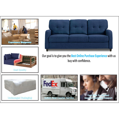 Adorn India Astor 3 Seater Sofa (Blue) (3 Year Warranty)