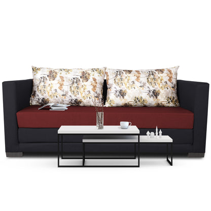 Adorn India Exclusive Two Tone Straight Line Three Seater Sofa Cum Bed (Maroon & Black), Wood, Foam