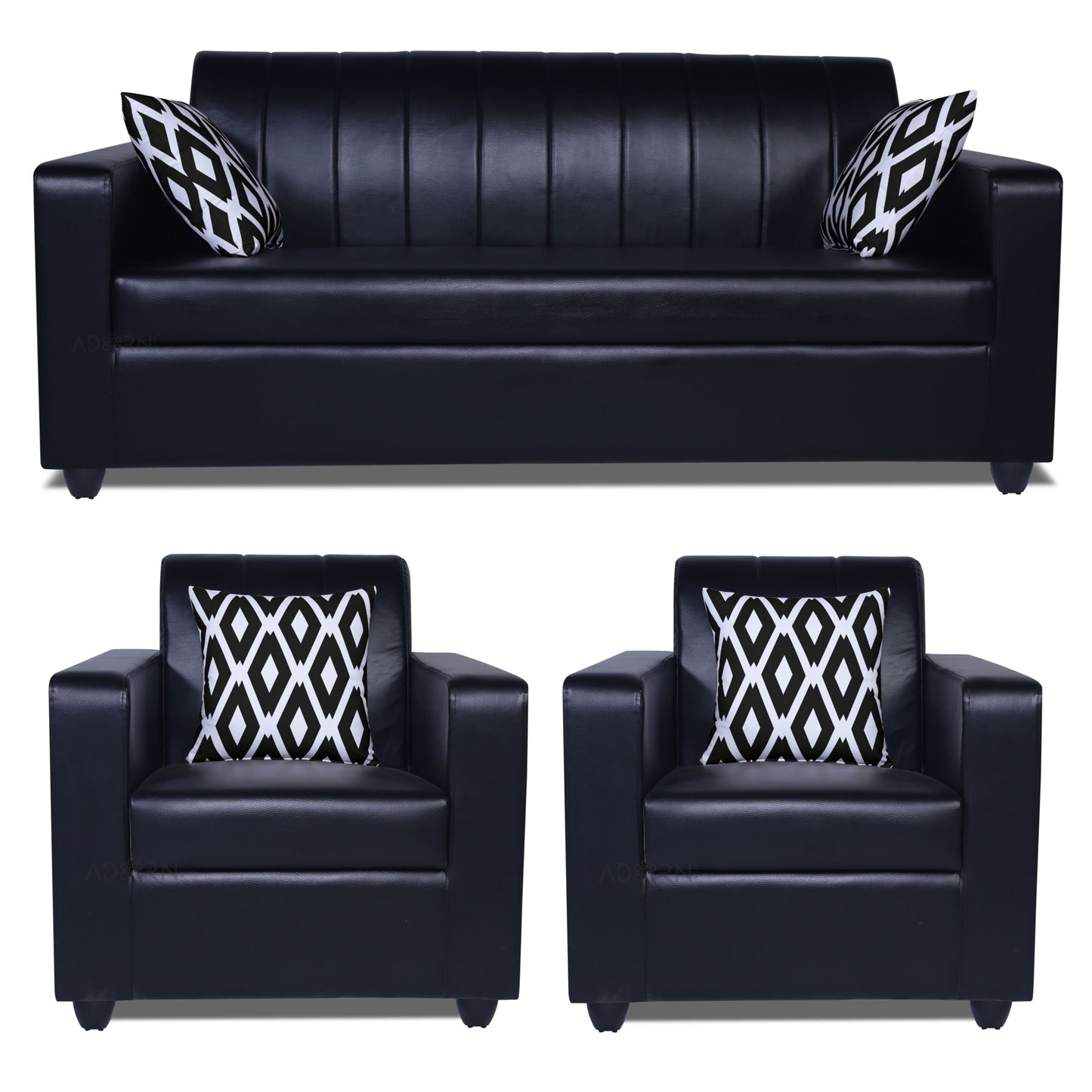 Adorn India Rio Highback Leatherette 3+1+1 5 Seater Sofa Set (Black) (3 Year Warranty)