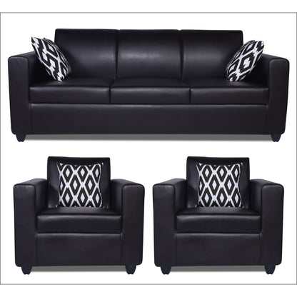 Adorn India Monteno Leatherette 3+1+1 5 Seater Sofa Set (Black) (3 Year Warranty)