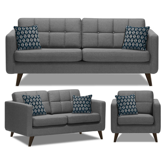 Adorn India Chilly 6 Seater 3+2+1 Fabric Sofa Set (Grey) (3 Year Warranty)