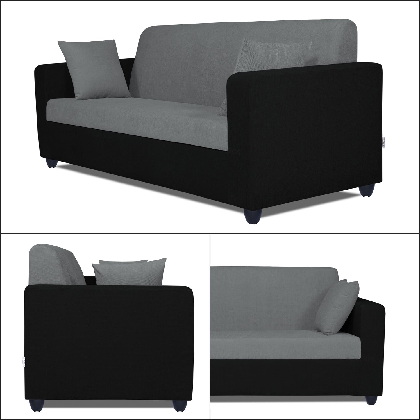 Adorn India Rio Decent 3 Seater Sofa (Grey & Black) (3 Year Warranty)