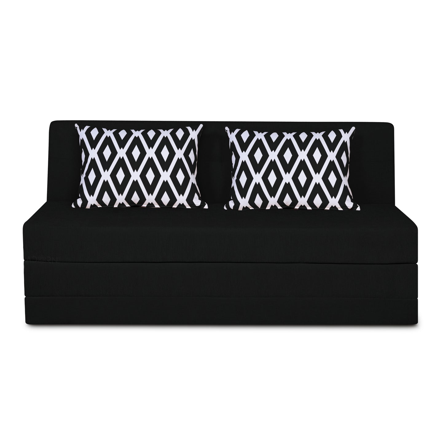 Adorn India Easy Highback Three Seater Sofa Cum Bed Rhombus 6' x 6' (Black) (1 Year Warranty)