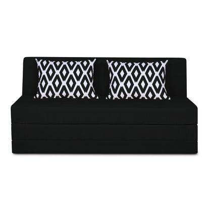 Adorn India Easy Highback Three Seater Sofa Cum Bed Rhombus 6' x 6' (Black) (1 Year Warranty)